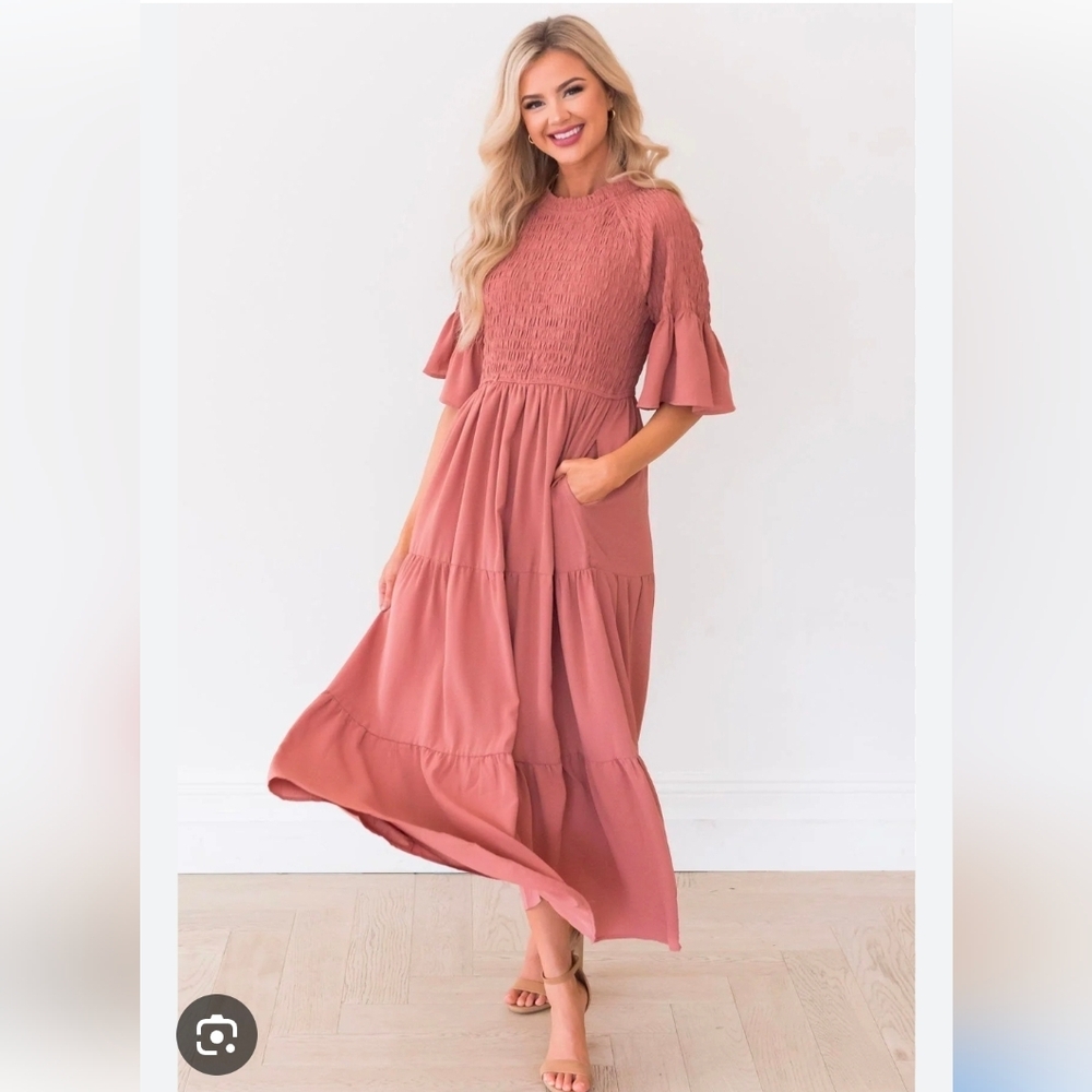 Polagram Smocked Maxi Dress in Terracotta